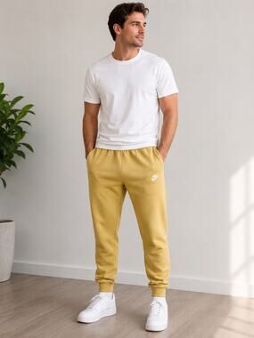Nike Sportswear Club Fleece Jogger Sweatpants Gold Mustard Embroidered Logo Mens
